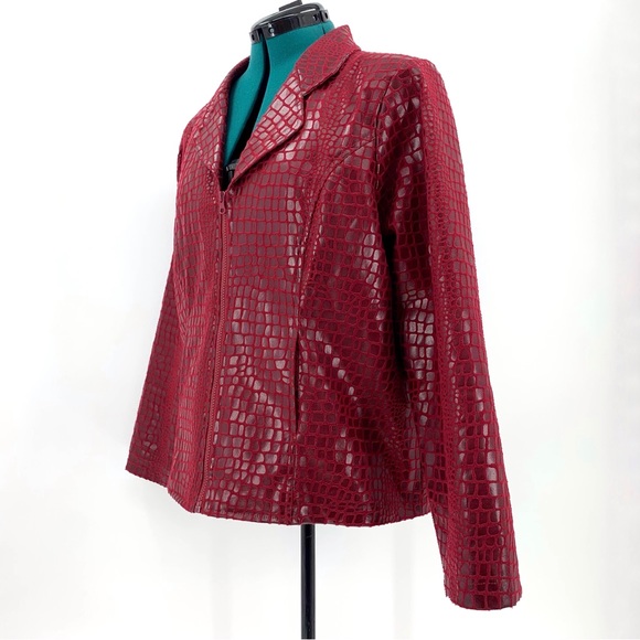 Selene Sport Red Embossed Animal Print Zipper Front Vinyl Jacket, 14 - Picture 7 of 16